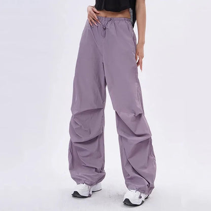 Xpqbb Y2K Parachute Pants Women Harajuku Streetwear Wide Leg Baggy Sweatpants Female Vintage Hip Hop Joggers Cargo Trousers