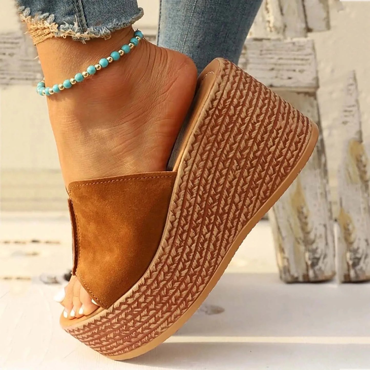 Women Shoes Casual Sandals Vacation Brown Wedge Heel Women'S Sandals Women'S Brown Wedge Platform Sandals SandáLias Femininas