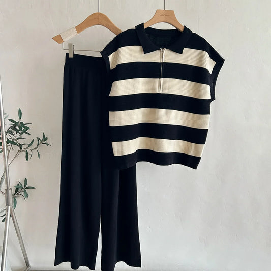 Versatile Knitted Polo Neck Half Zip Sleeveless Top High