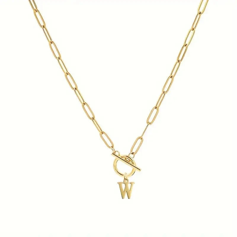 English Letter Initial Necklace 18K Gold Plated Stainless