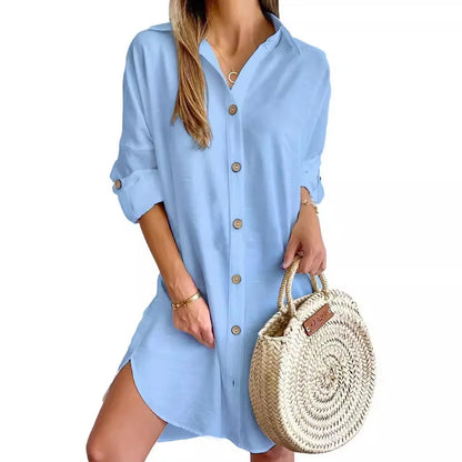 Solid Color Button Front Shirt Dress Casual