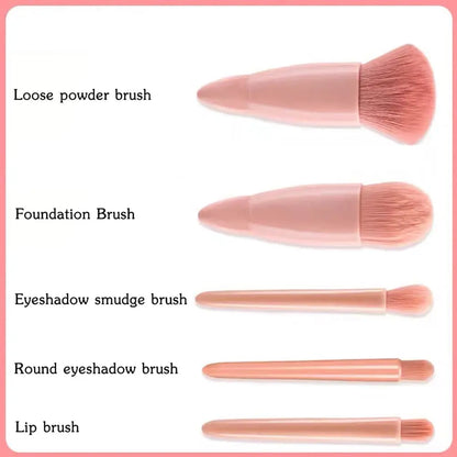 5pcs Mini Makeup Brush Set with Mirror - Multifunctional Travel