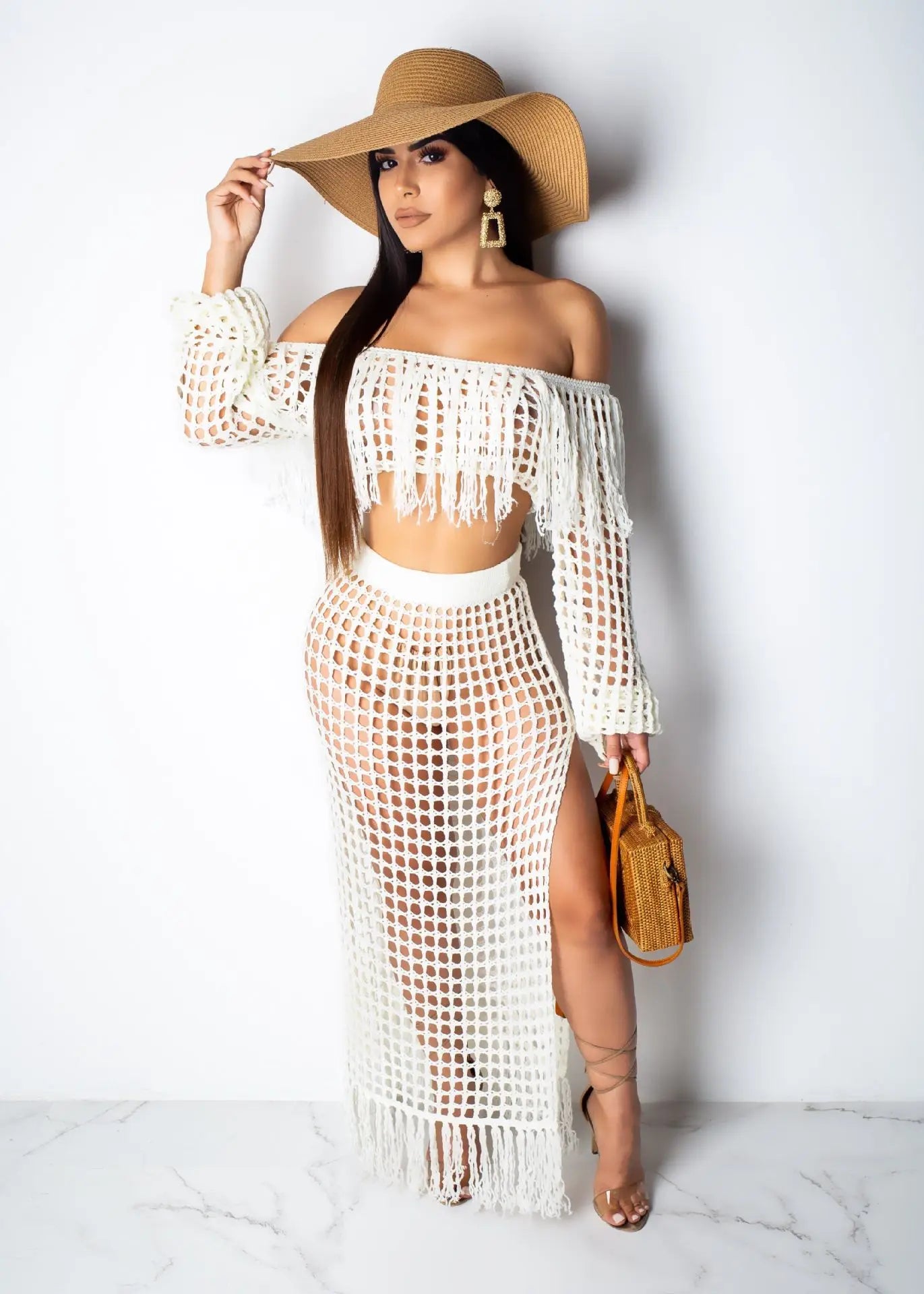 Skirt 2 Piece Set Women Beach Long Skirts Suit Top
