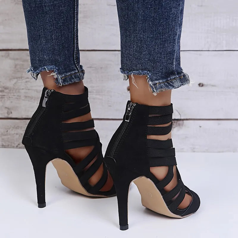 Women's Sandals Elastic Band Cross High Heels Sexy Peep Toe Pumps