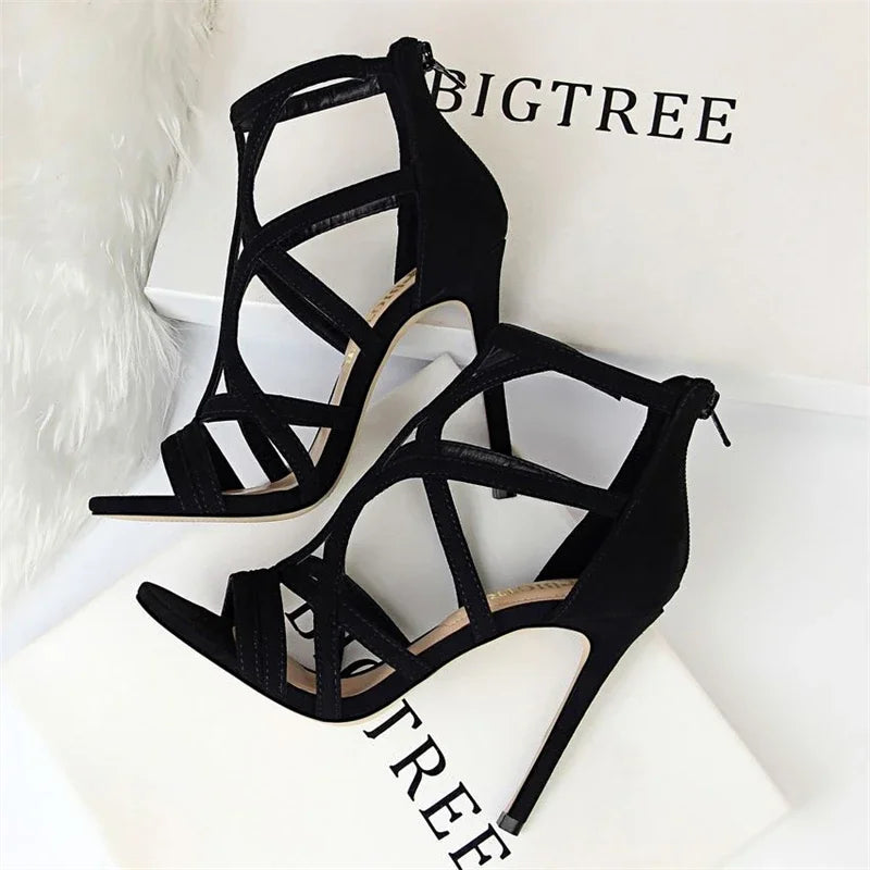 5) BIGTREE Summer New Women Fashion Pointed Toe Stripper Heels Party Dress Female Stiletto Hollowed Out Sexy Nightclub Sandals