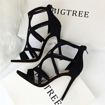 5) BIGTREE Summer New Women Fashion Pointed Toe Stripper Heels Party Dress Female Stiletto Hollowed Out Sexy Nightclub Sandals