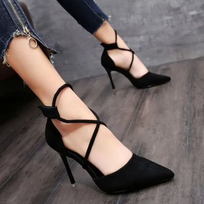 New Cross-strap Roman Sandals Suede High Heels Women
