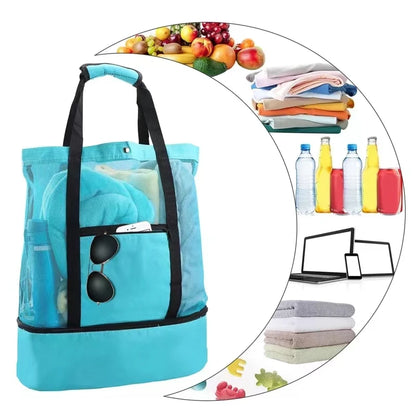 Tote Bag Mesh Beach Tote Bag with Insulated Cooler Compartment Extra Large