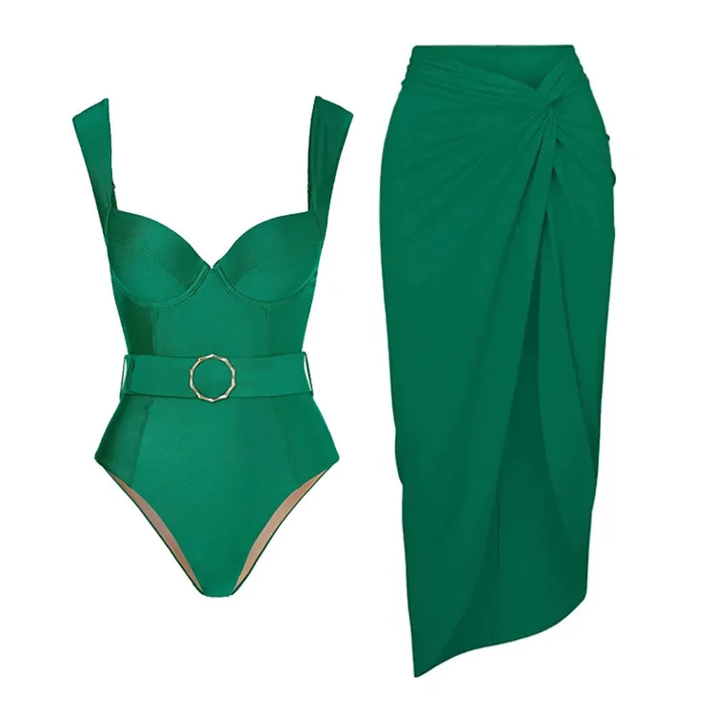 One Piece Swimsuit with Cover Up Sexy Swimwear Women