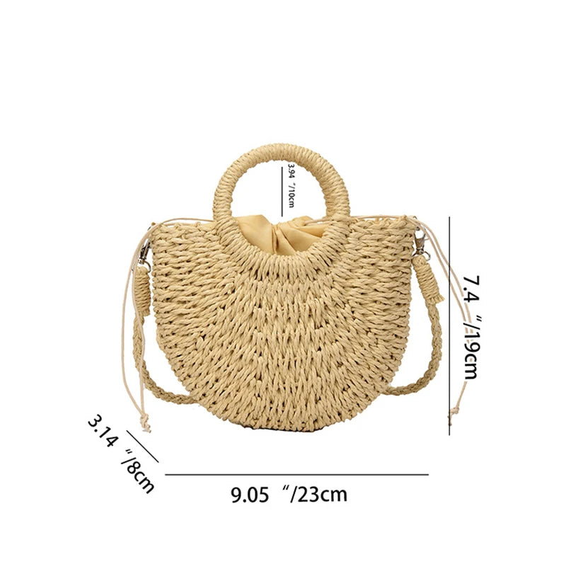 Handwoven Straw Rattan Half-Moon Beach