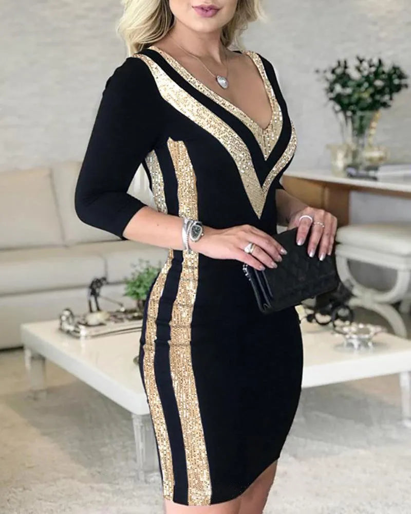 Elegant V-Neck Bodycon Dress for Women