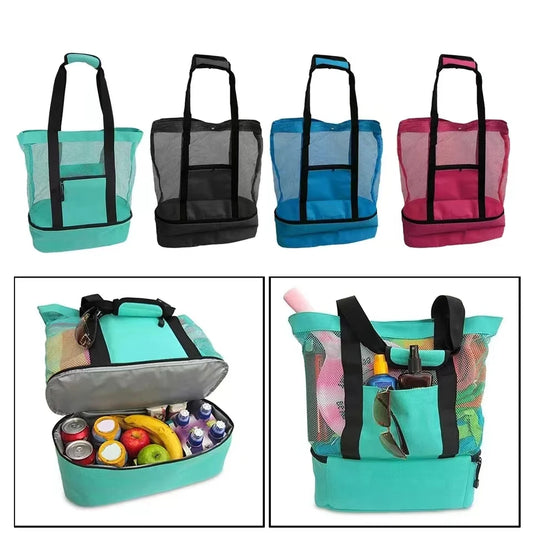 Tote Bag Mesh Beach Tote Bag with Insulated Cooler Compartment Extra Large