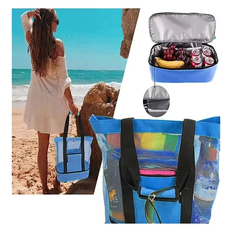 Tote Bag Mesh Beach Tote Bag with Insulated Cooler Compartment Extra Large