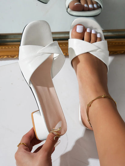 New Fashion Open Toe Solid Color Simple Leather