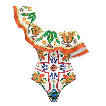 2-Piece Shoulder Ruffle Swimsuit With Cover Up Sexy Women