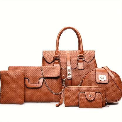 Premium Faux Leather Designer Handbag Set for Women - 6PC