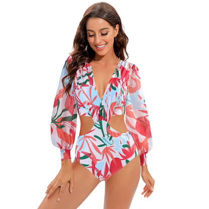 Sexy High Waist One Piece Swimsuit Women V Neck