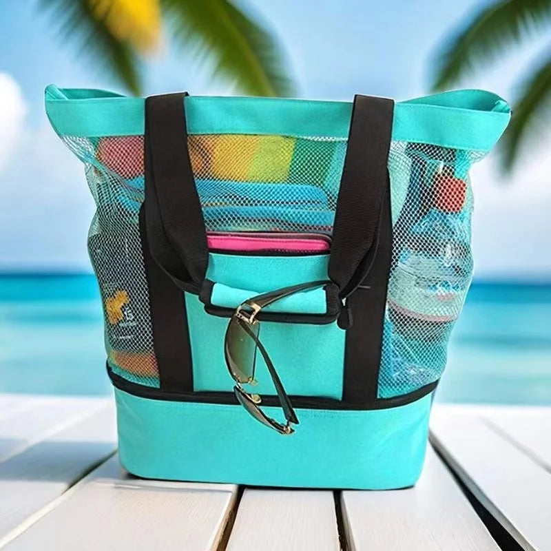 Tote Bag Mesh Beach Tote Bag with Insulated Cooler Compartment Extra Large
