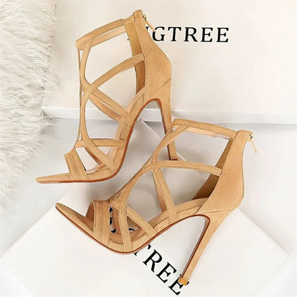 5) BIGTREE Summer New Women Fashion Pointed Toe Stripper Heels Party Dress Female Stiletto Hollowed Out Sexy Nightclub Sandals