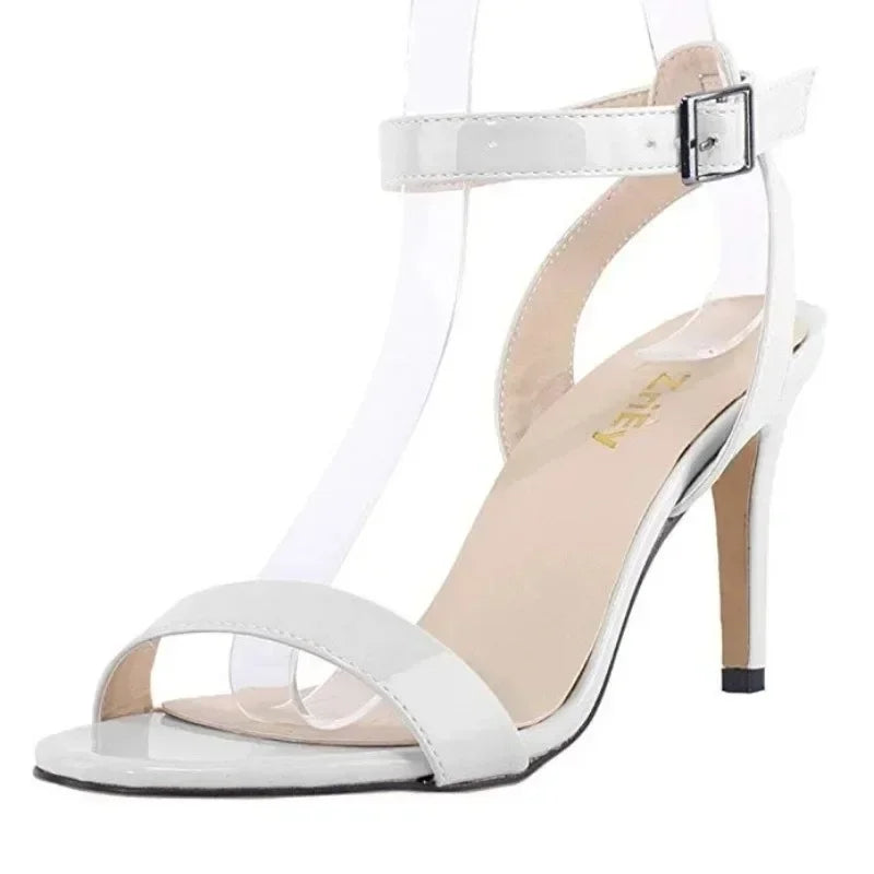 5) Women Sandals Pumps Summer Sexy Open Toe Ankle Strap 9cm Mid High Heels Ladies Buckle Stilettos Thin Heel Party Wedding Shoes