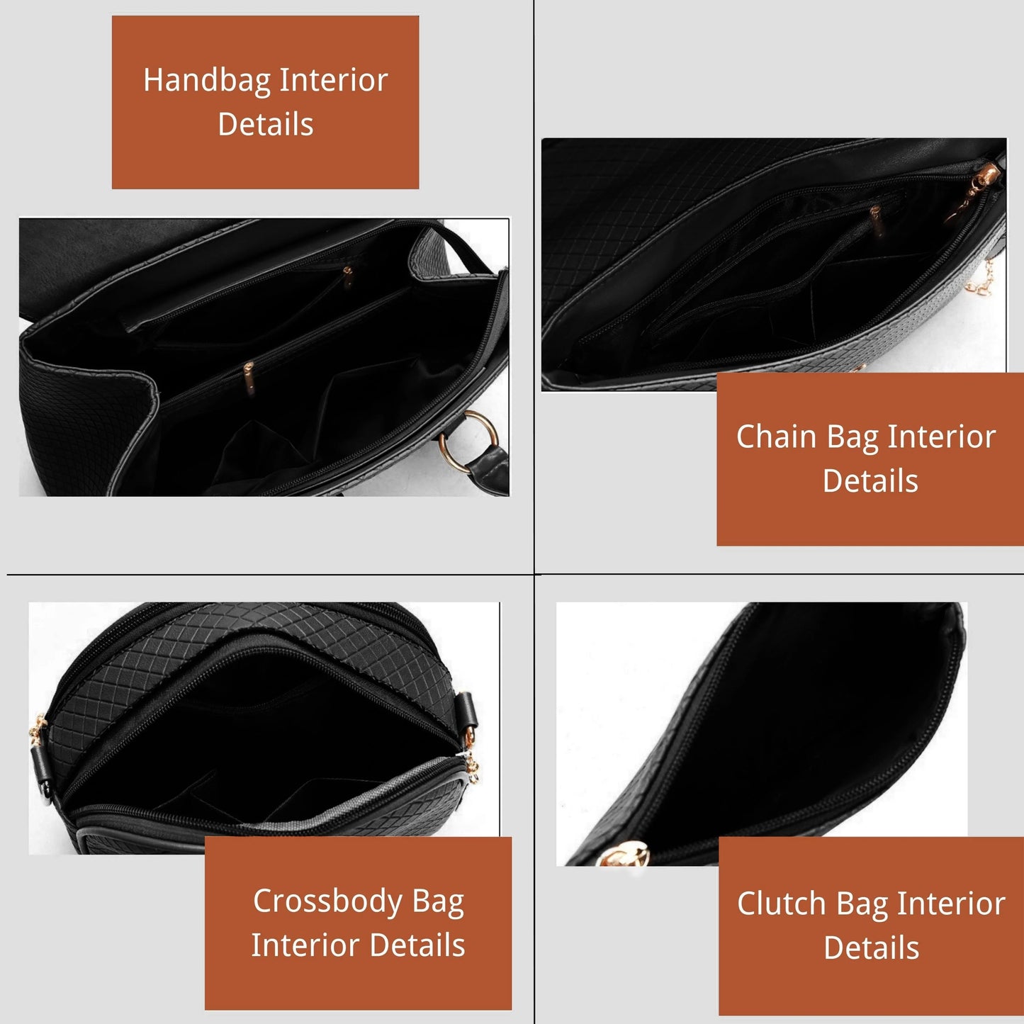 Premium Faux Leather Designer Handbag Set for Women - 6PC