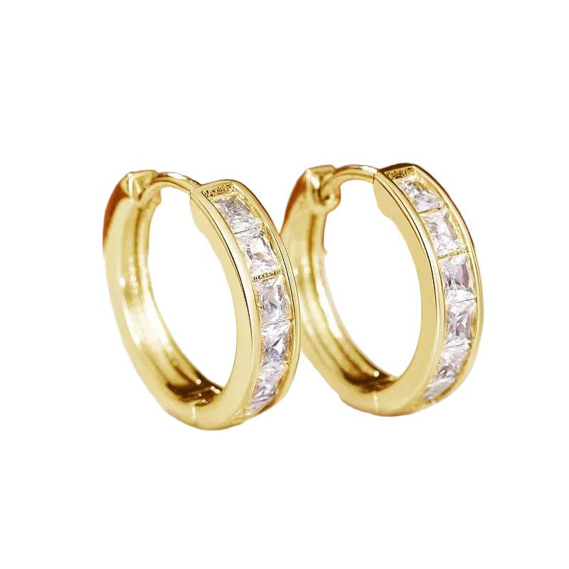 Classic Design Women Hoop Earrings Full with Princess Square