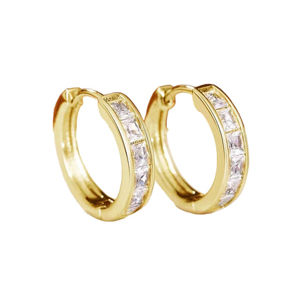 Classic Design Women Hoop Earrings Full with Princess Square