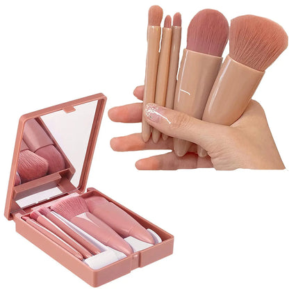 5pcs Mini Makeup Brush Set with Mirror - Multifunctional Travel
