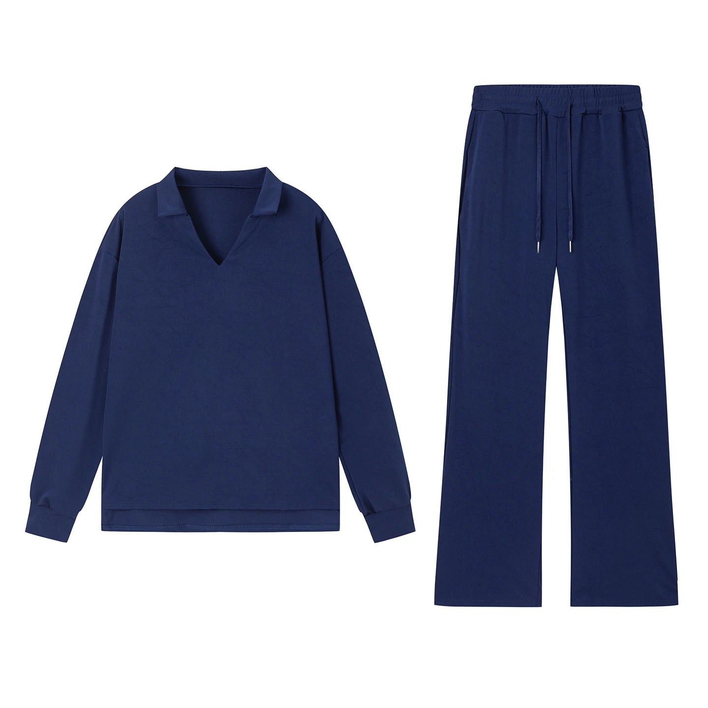 1 European and American Autumn and Winter New Fashion Casual Women's Long Sleeved Drawstring Solid Color Commuting Pants Set