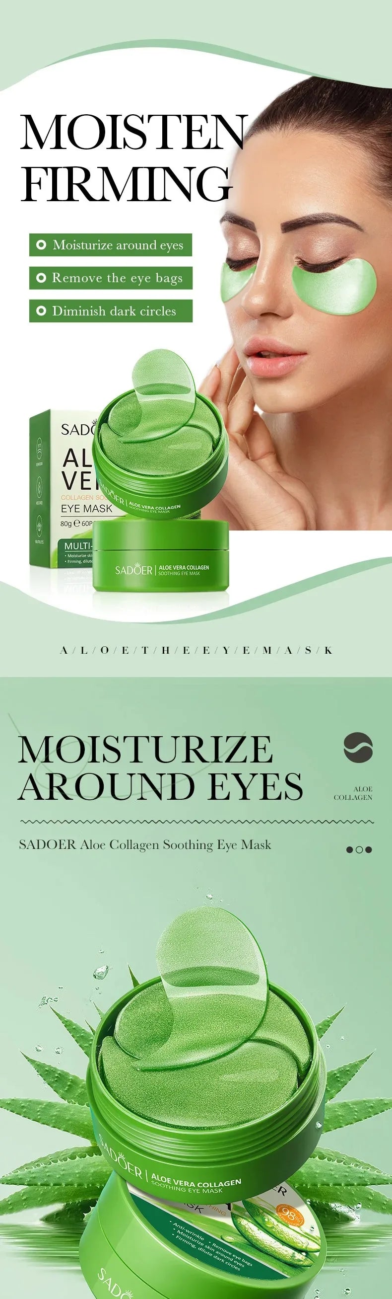 60pcs Aloe Vera Collagen Eye Mask Anti Dark Circles Eyes Bags Moisturizing