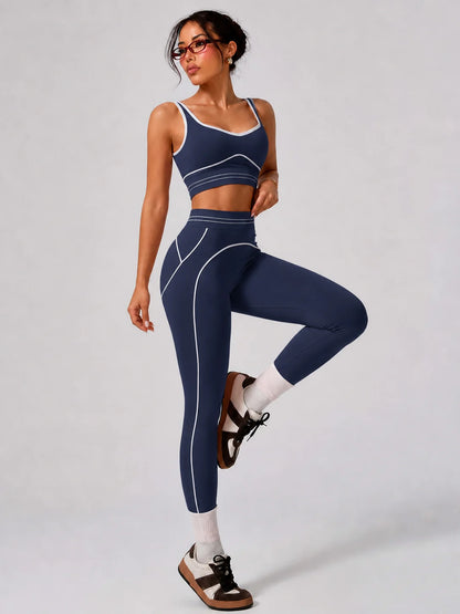 Women's 2-Piece Activewear Set - Crop Tank Top & High Rise Leggings