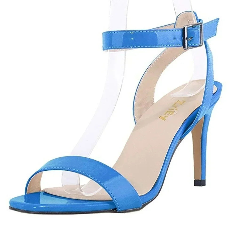 5) Women Sandals Pumps Summer Sexy Open Toe Ankle Strap 9cm Mid High Heels Ladies Buckle Stilettos Thin Heel Party Wedding Shoes