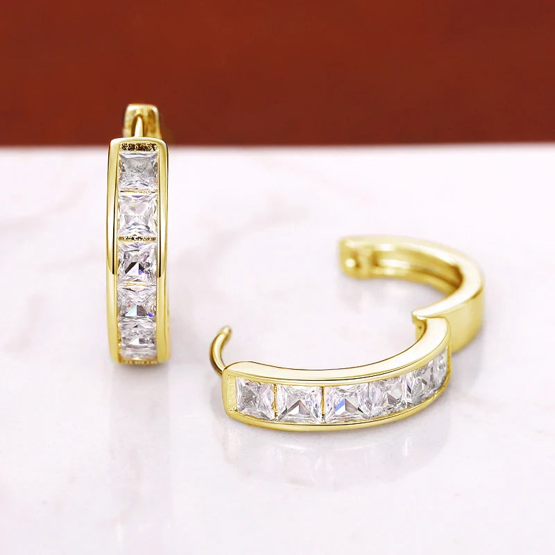 Classic Design Women Hoop Earrings Full with Princess Square
