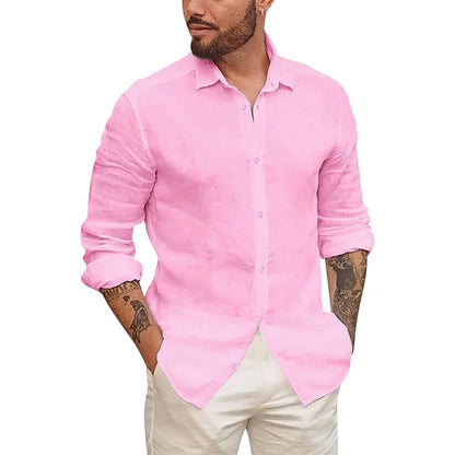 Mens Button Up Shirts for Men Long Sleeve Cotton Linen Hawaiian Beach