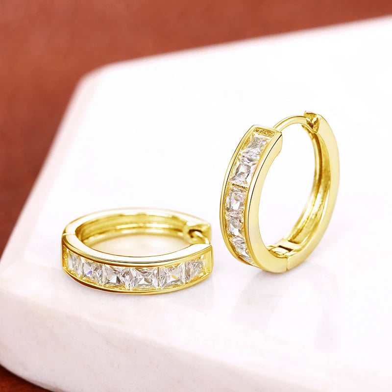 Classic Design Women Hoop Earrings Full with Princess Square