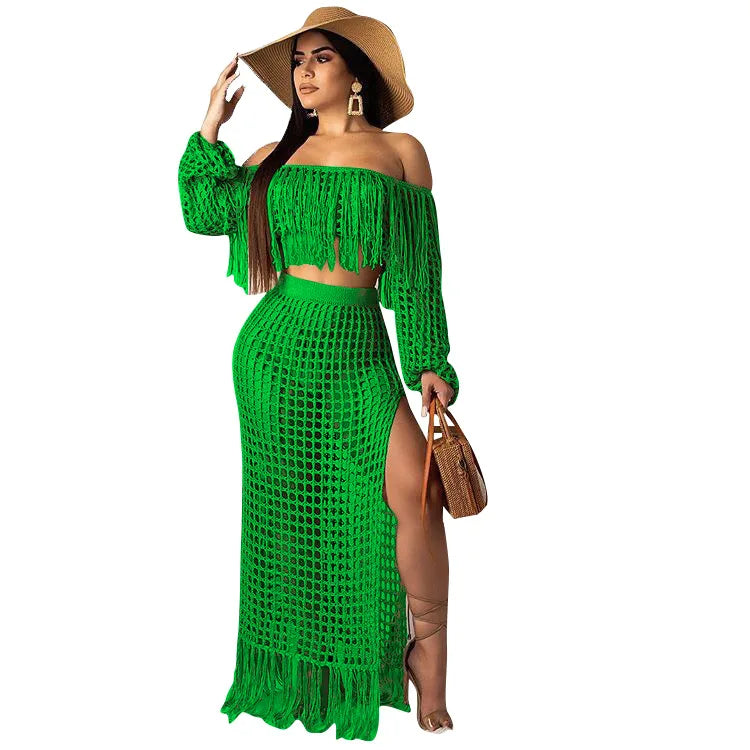 Skirt 2 Piece Set Women Beach Long Skirts Suit Top