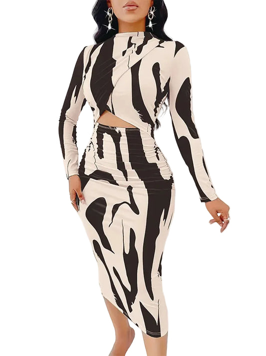 women's fashion elegant semi-high neck zebra