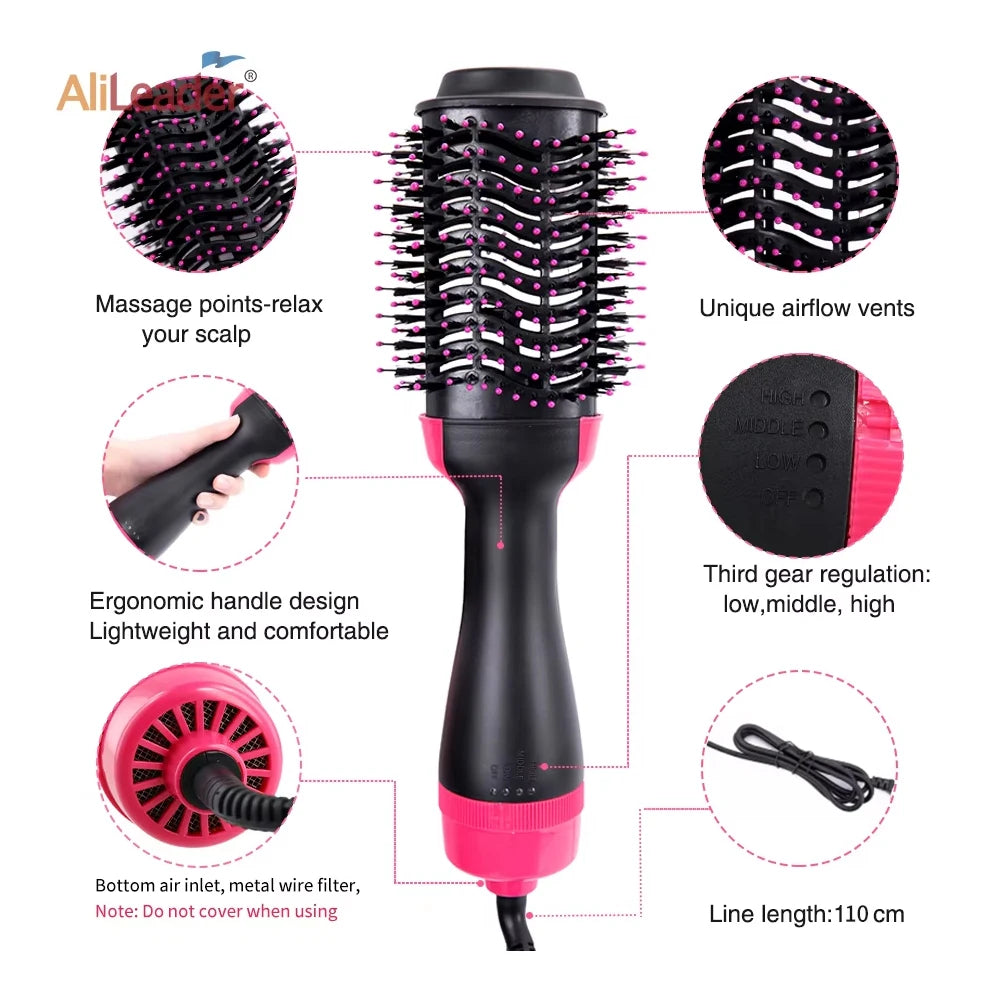 Women Hair Dryer Brush Hair Dryer Straightener Curler Massager 4 In 1