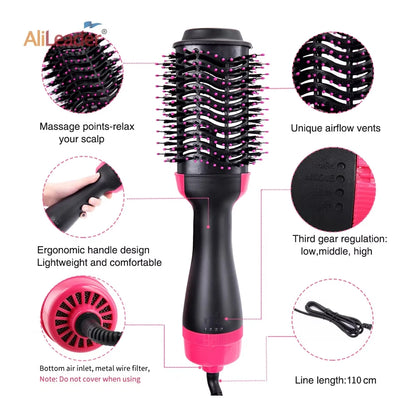 Women Hair Dryer Brush Hair Dryer Straightener Curler Massager 4 In 1