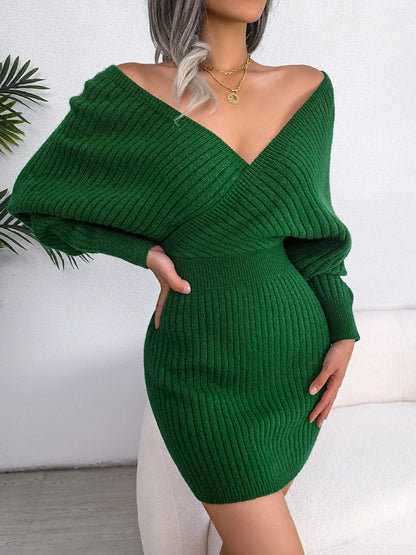 1) Bodycon Sweater Dresses For Women 2023 Autumn Winter Casual Long Sleeve Knitted Clothes White Green Blue Black Purple