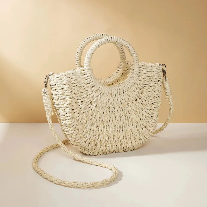 Handwoven Straw Rattan Half-Moon Beach