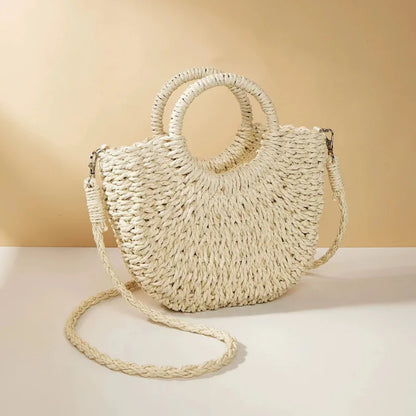 Handwoven Straw Rattan Half-Moon Beach