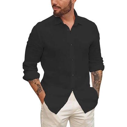 Mens Button Up Shirts for Men Long Sleeve Cotton Linen Hawaiian Beach