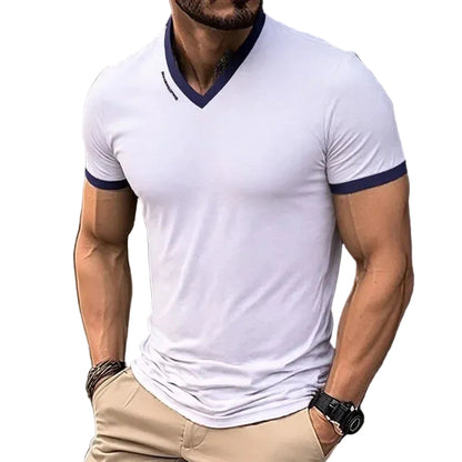 Men's Casual and Fashionable Solid Color V-neck Short Sleeved