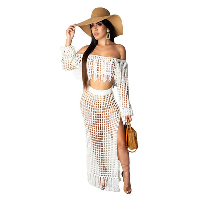 Skirt 2 Piece Set Women Beach Long Skirts Suit Top