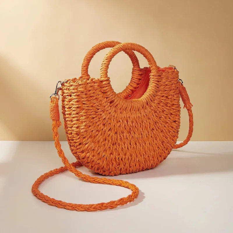 Handwoven Straw Rattan Half-Moon Beach
