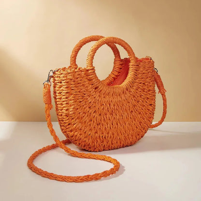 Handwoven Straw Rattan Half-Moon Beach