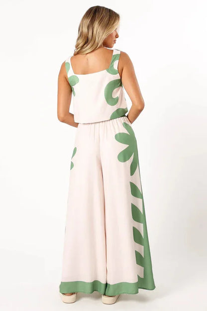 Women's Floral Print Vest & Wide Leg Pants Set
