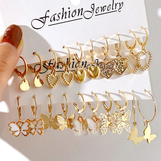 New 24 Pairs Earrings Set for Women Gold Color Bohemia Vintage Pearl Circle