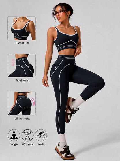 Women's 2-Piece Activewear Set - Crop Tank Top & High Rise Leggings